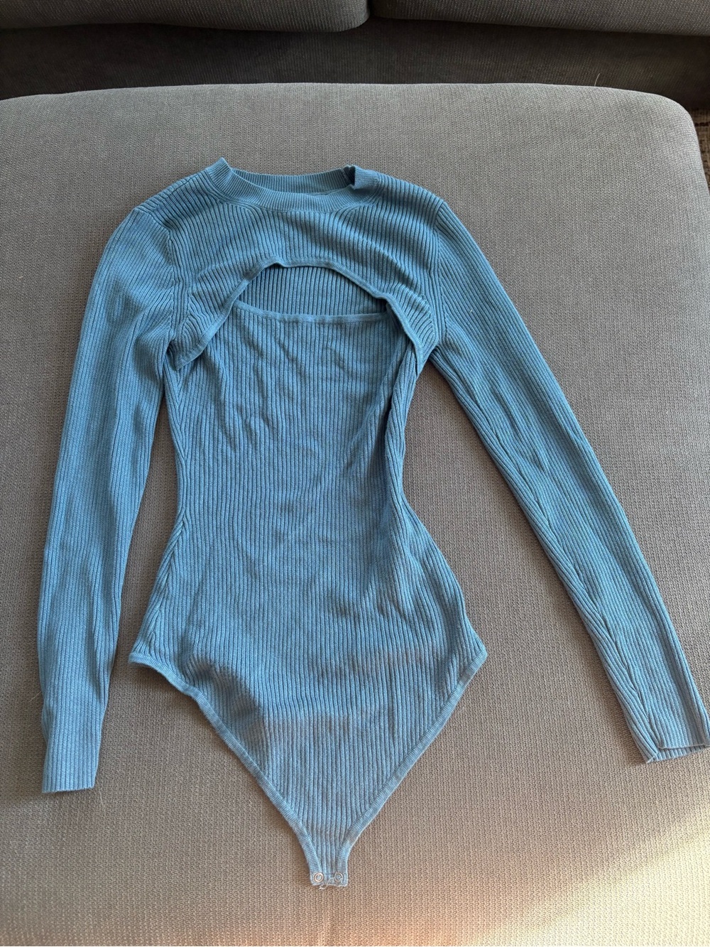 Abercrombie & Fitch Ribbed Long-Sleeve Bodysuit in Dusty Blue